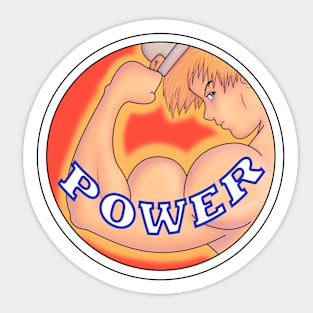 Young muscular gymrat with word "Power", fitness and motivational Sticker